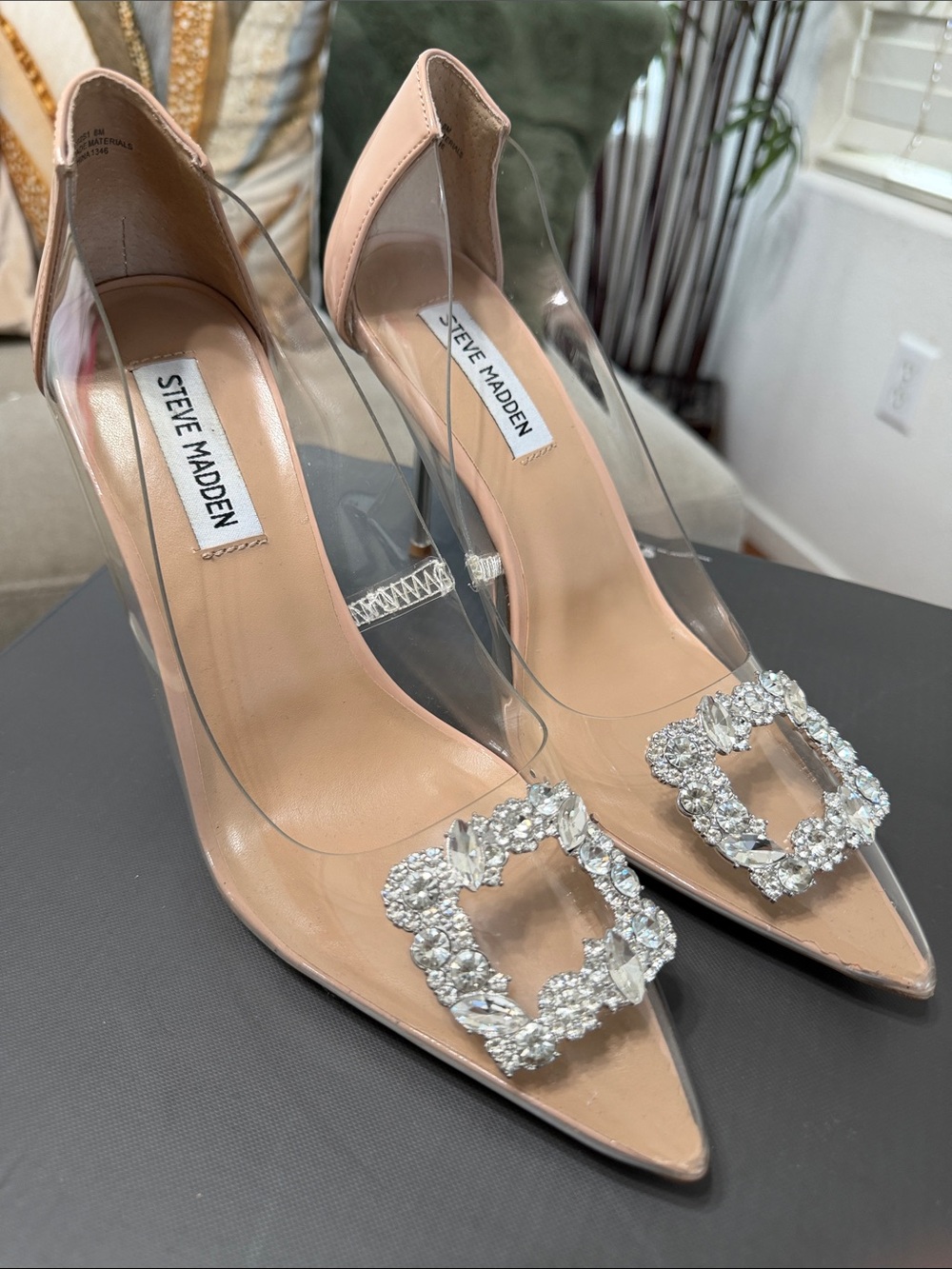 Steve Madden Nude/Blush Crystal-Embellished Pointed Pumps